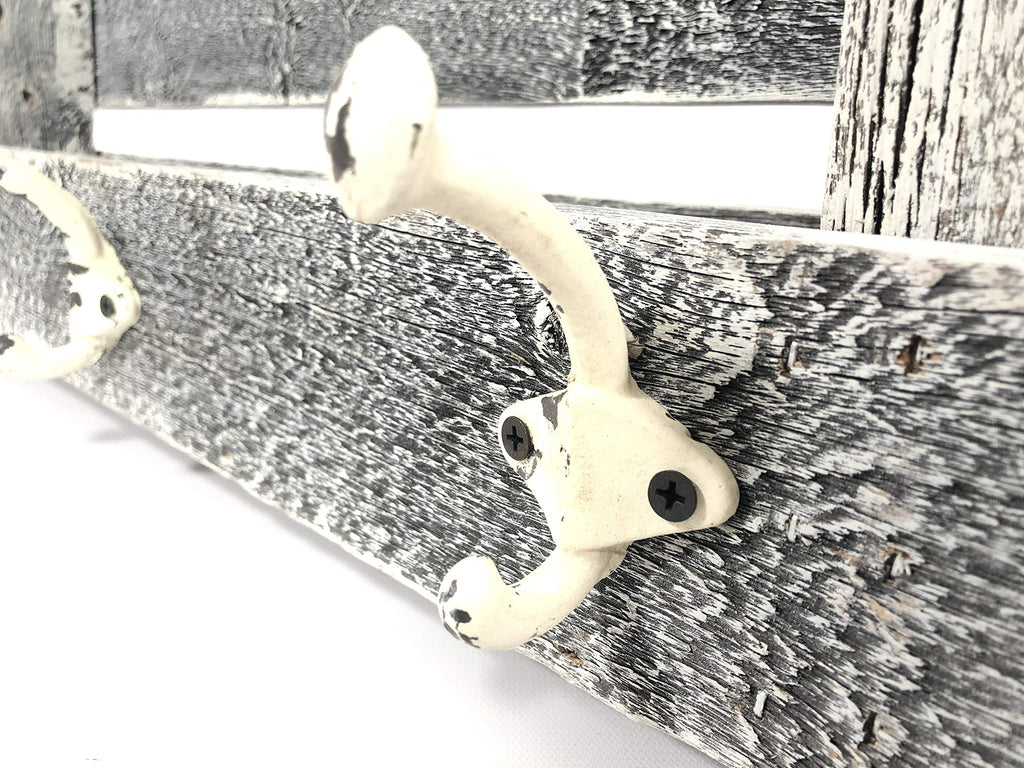 LLC Rustic Wood Farmhouse Shelf with Hooks White Wash