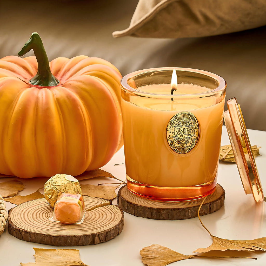 Natural Soy Candle | Pumpkin Apple Pie & Orange | 9.2 oz, 50H Burn Time | Luxury Scented Candle for Relaxation