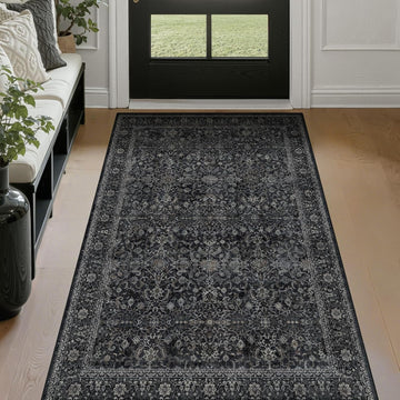 Vintage Dark 3x5 Entryway Rug Indoor Foyer, Earth Tone Farmhouse Throw Rug for Kitchen Bathroom, Mac