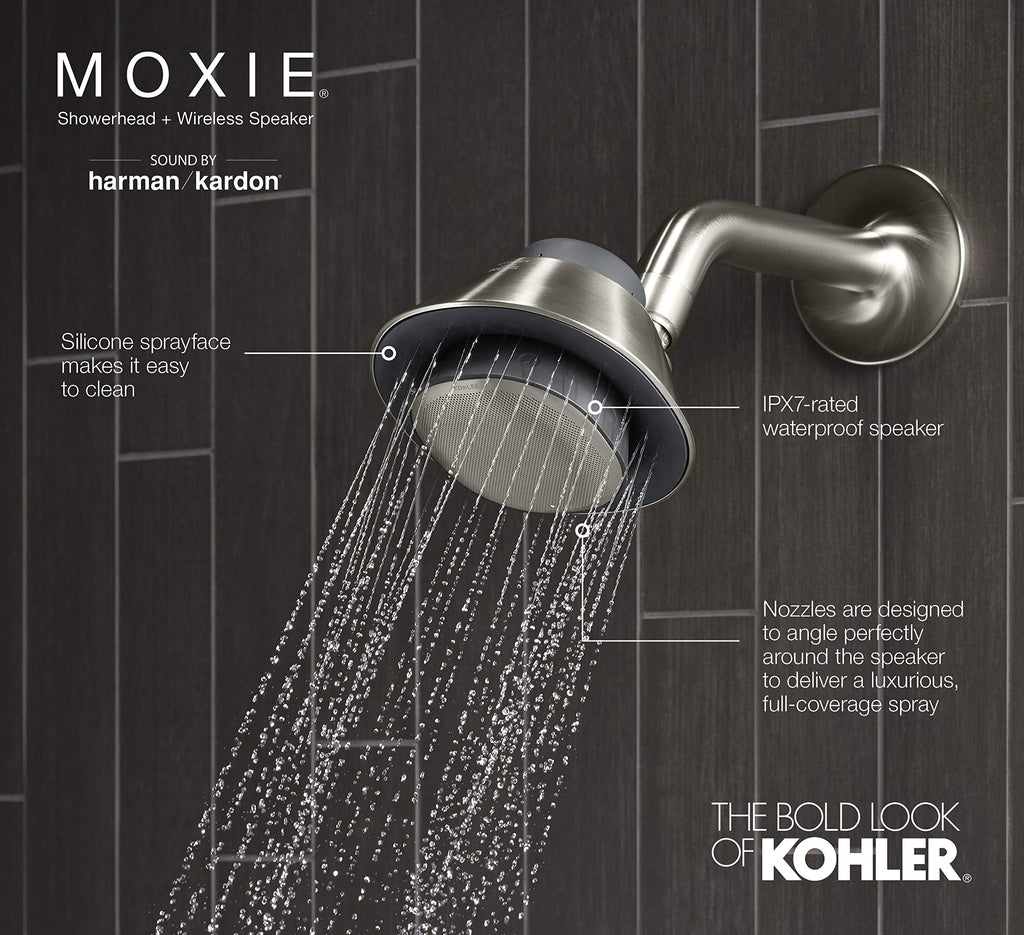 Moxie Showerhead and Waterproof Bluetooth Wireless Speaker, 1.75 gpm - Brushed Nickel