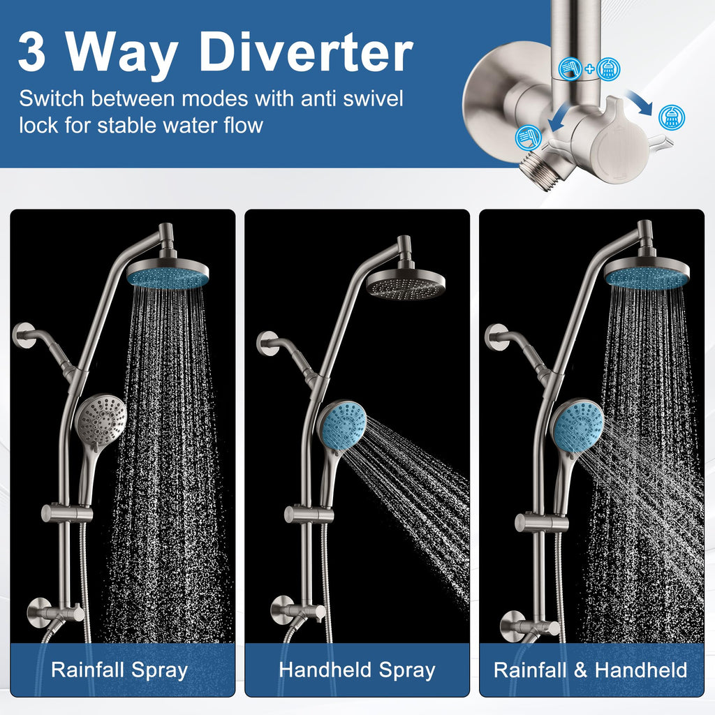 Rain Shower Head with Handheld Combo, Dual Shower System with Slide Bar, Rain Shower System, Adjustable Height, Brass