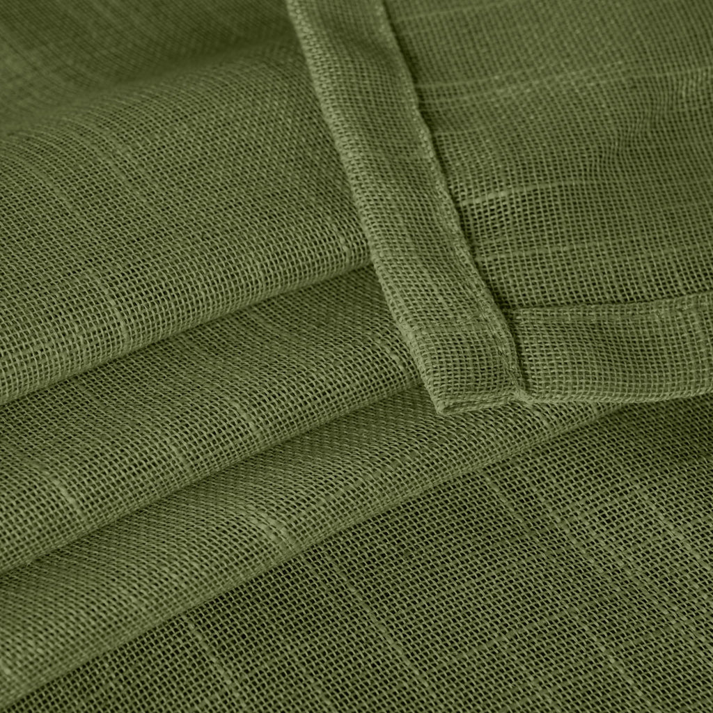 Olive Green Linen Kitchen Window Curtains 36 Inch Length - Small Semi Sheer Drapes with Back Tab Rod Pocket