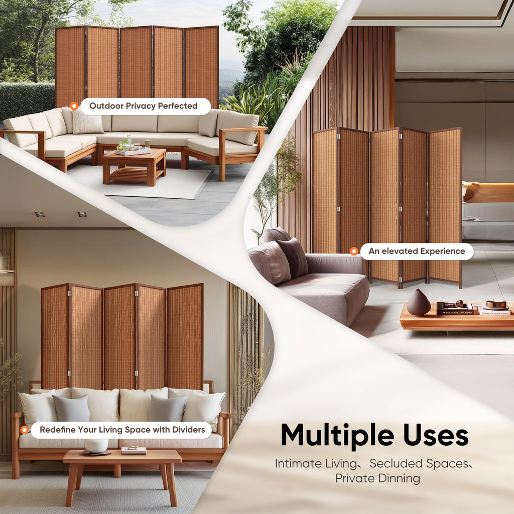 5 Panel Folding Privacy Screen 6ft Bamboo Freestanding Room Divider