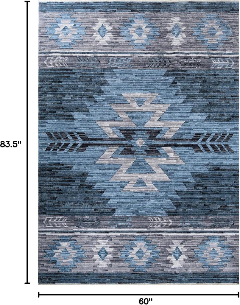 HR- Southwestern Rug Navajo Native American Inspired Modern Faded Tribal Floorcover Area Rugs Navy Blue Gray