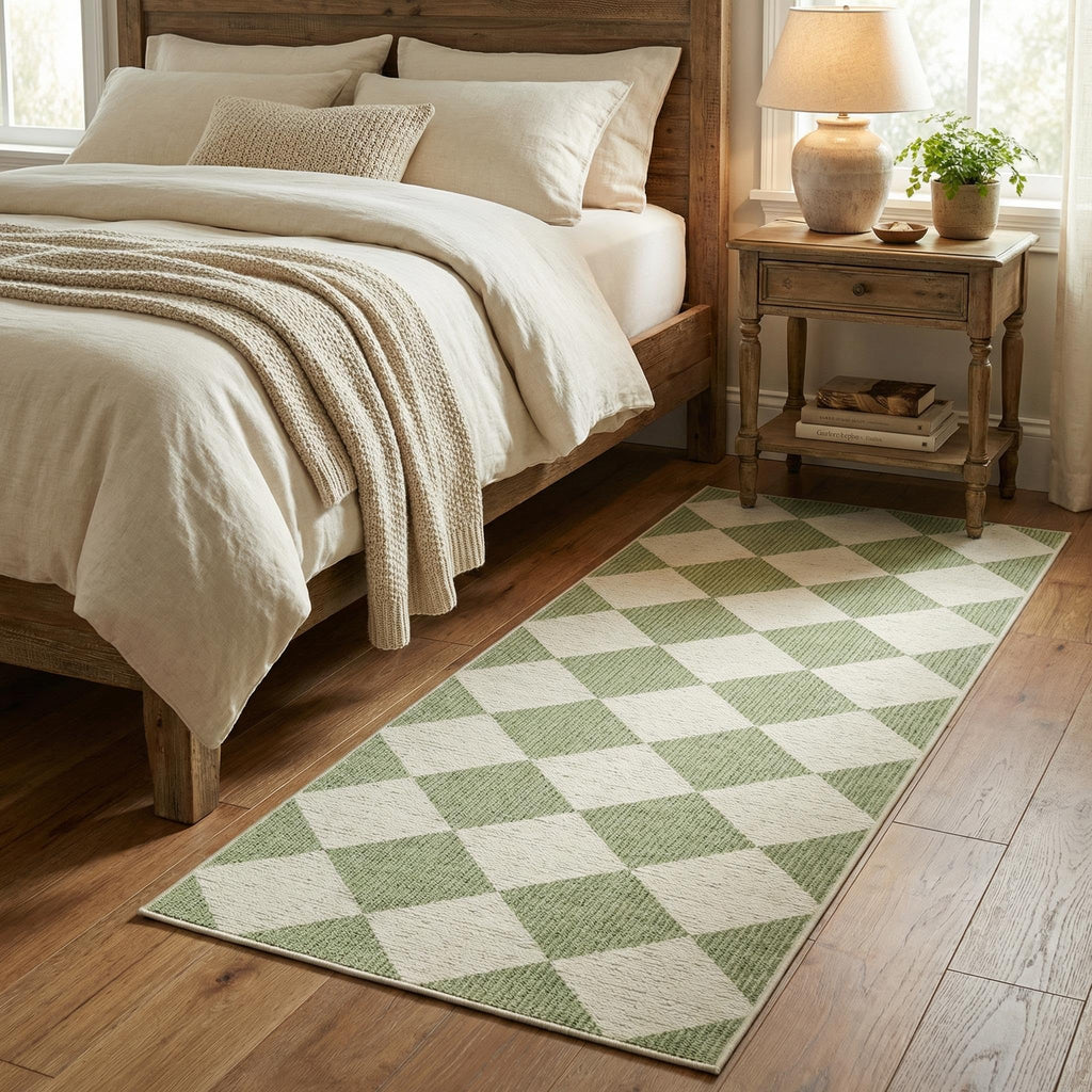 Checkered Rug Runners Hallway Sage Green Kitchen Runner