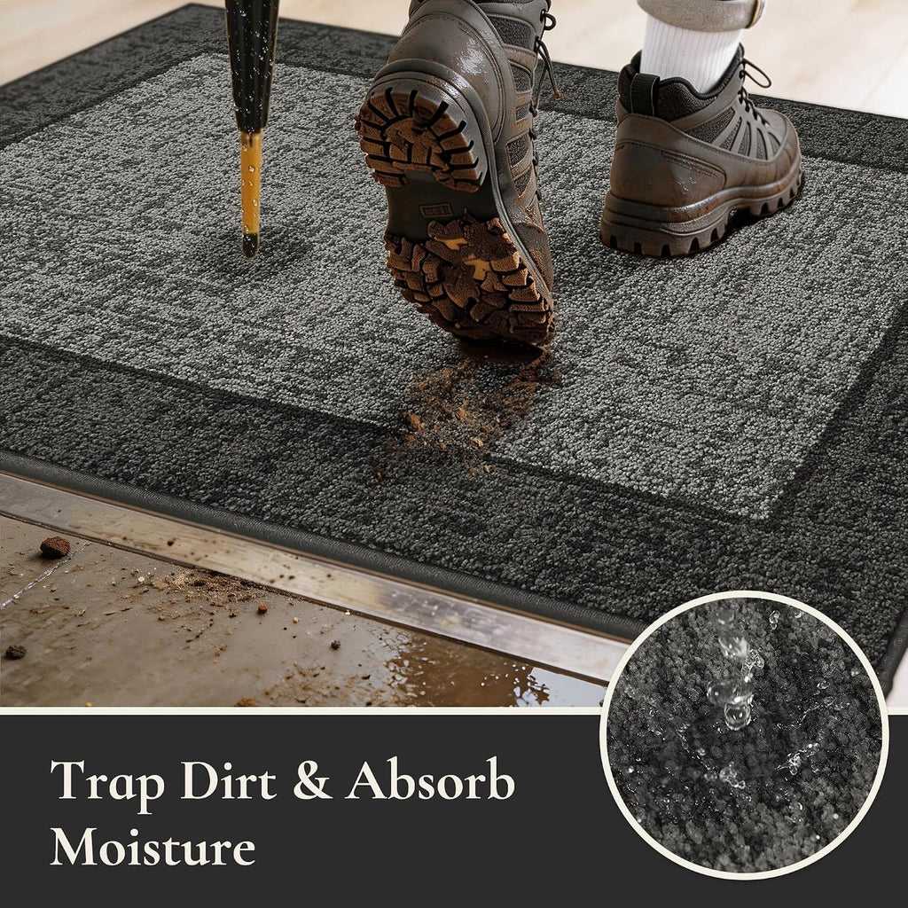 Dirt Trapper Door Mat 24"x 36", Non Slip Washable Doormat,Grey | Stain Resistant and Absorbent Welcome Mat, Floor