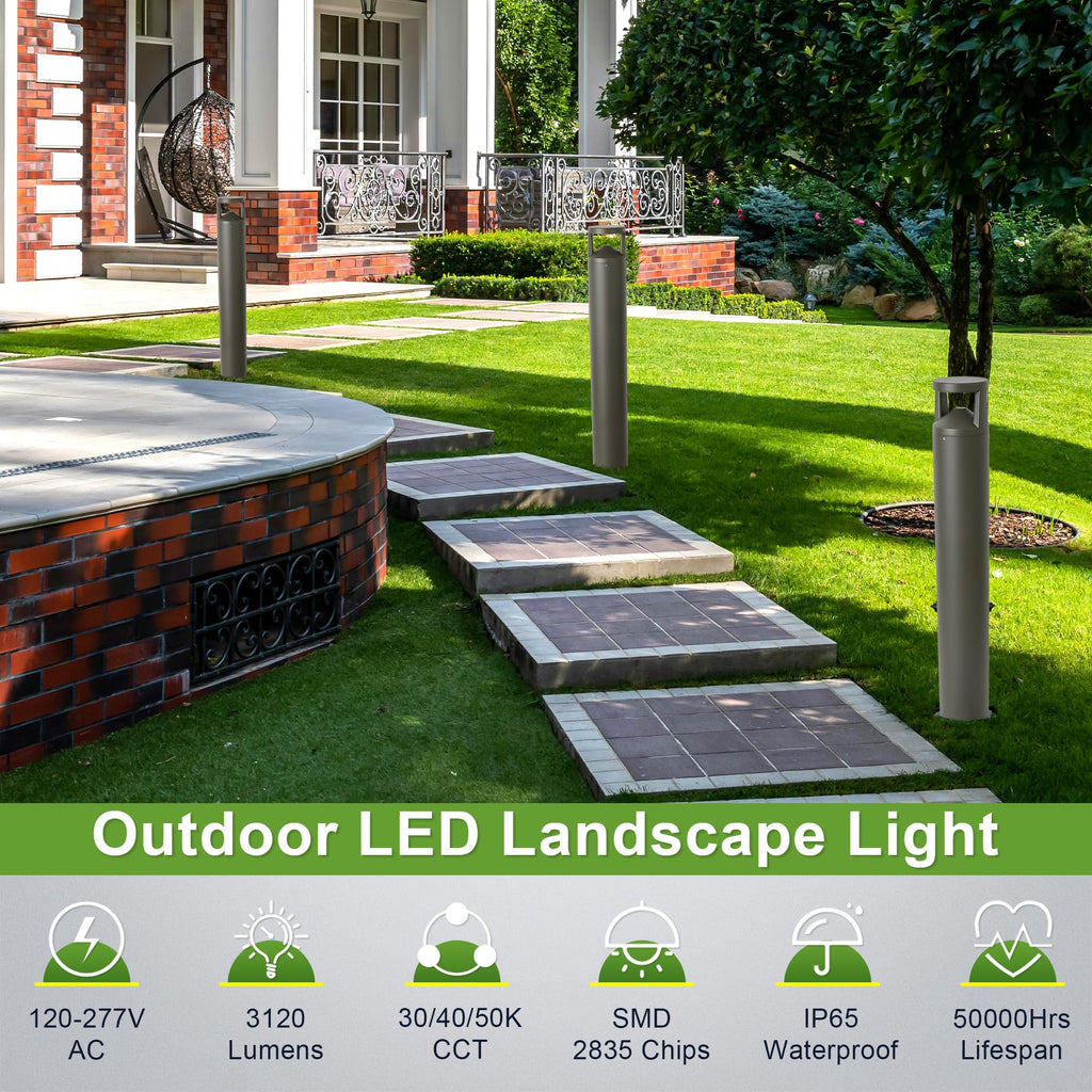LED Bollard Landscape Light, 42-inch 24W, Bronze, 3CCT Selectable