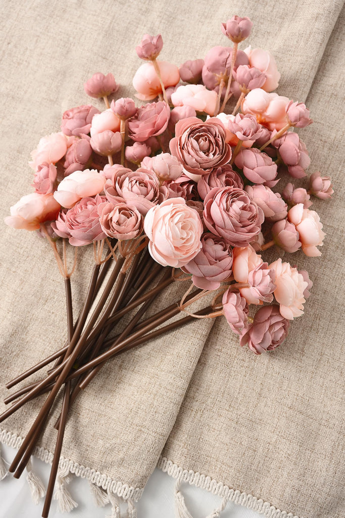 Ranunculus Artificial Flowers, 36Pcs 14In Fake Peonies Artificial Flowers, Dusty Rose Flower for Vase Silk Flower