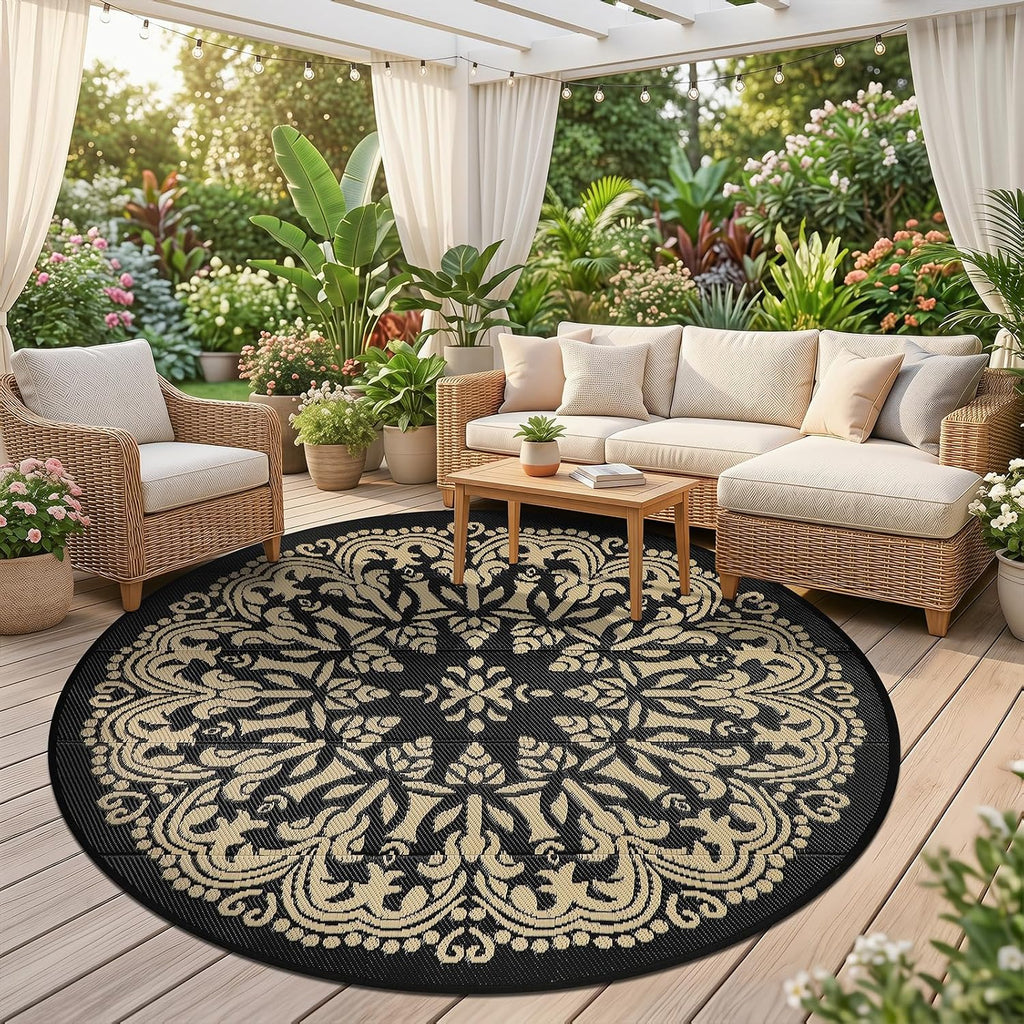 Round Outdoor Patio Rugs 6Ft Waterproof Indoor Outdoor Area Rugs Clearance Reversible Straw Rugs Circle Area Rugs for