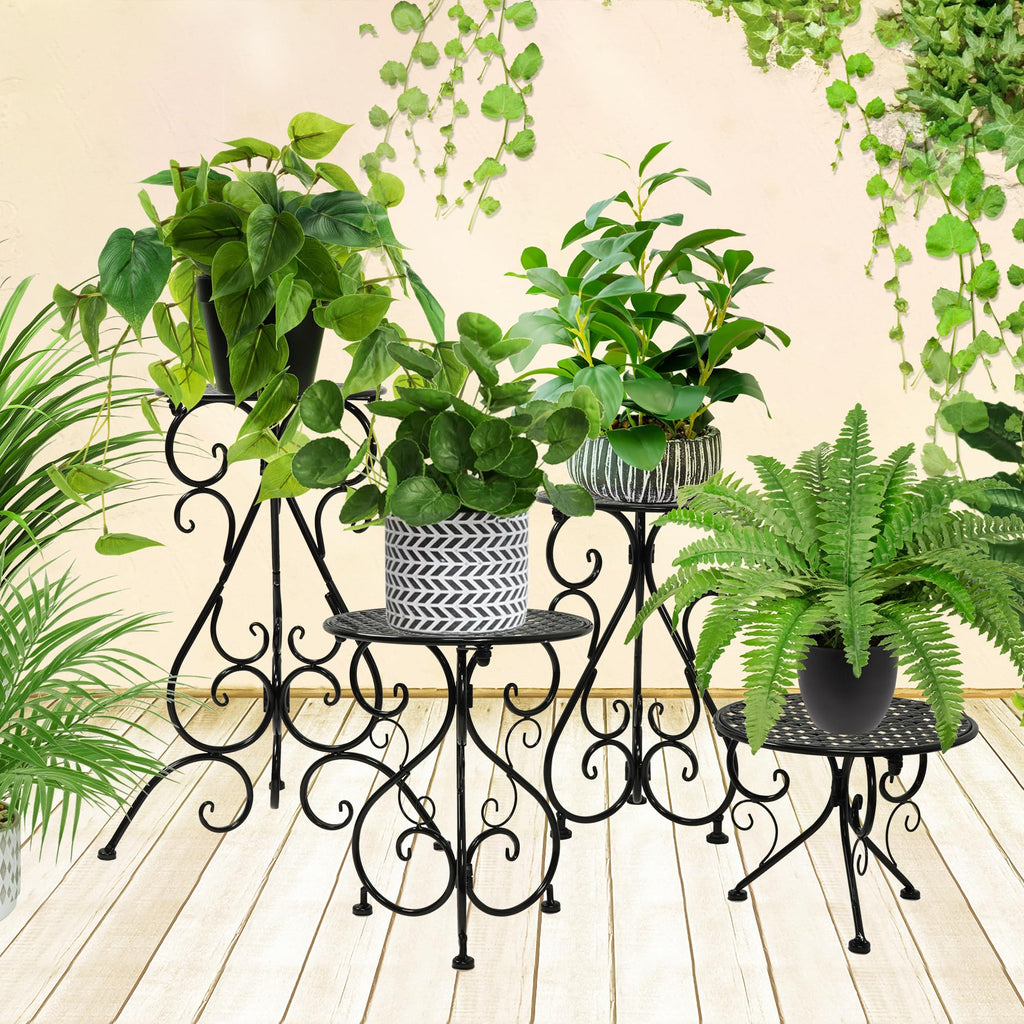 4-Pack Metal Plant Stand for Indoor Outdoor, Heavy Duty Flower Pot Stands for Multiple Plants, Rustproof Iron Planter