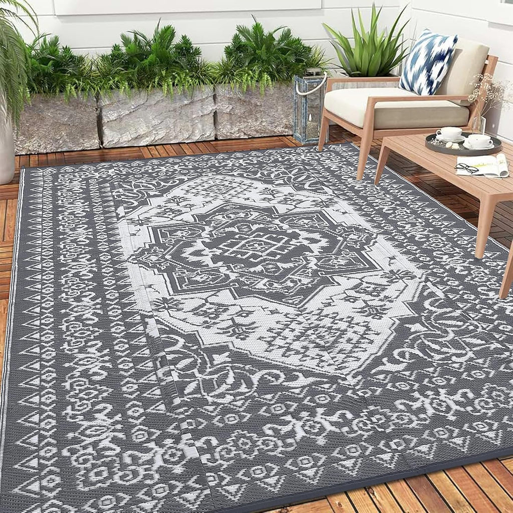 9x12 Outdoor Rug Waterproof Reversible Mat Indoor Outdoor Rugs Carpet, Boho Vintage Large Outdoor Pl