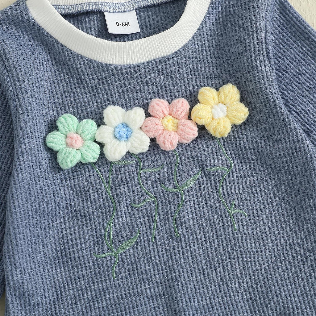 Toddler Clothes For Girls Baby 3D Flower Fall Winter Outfits Stripes Waffle Sweatshirt Pullover Cute Pants Set