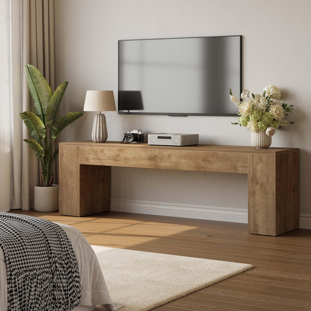 70.8" TV Stand, Wooden Entertainment Center, Low TV Console Table for TVs Up to 80", Modern Chic Entertainment Center