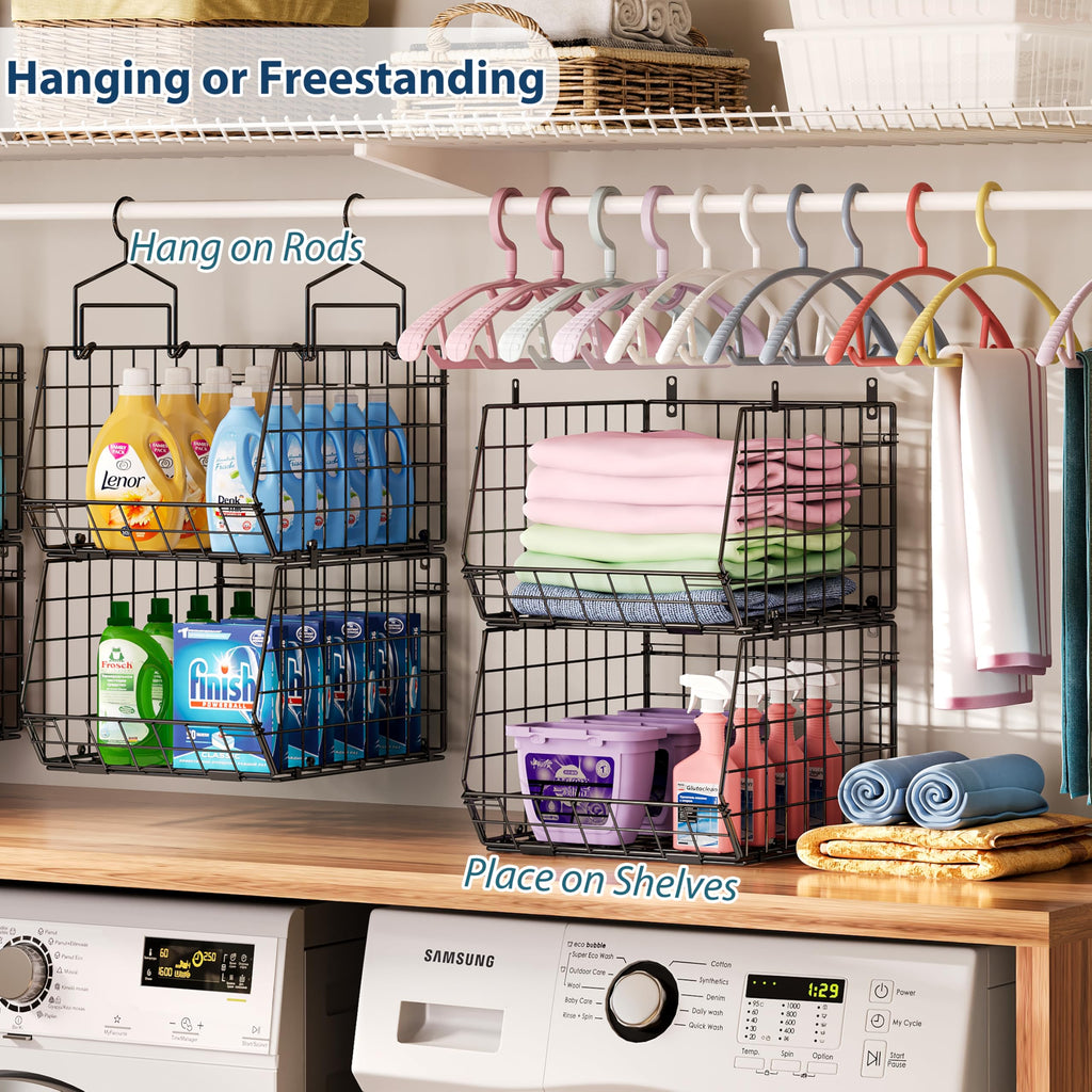 6-Tier Extended Depth Hanging Closet Organizers and Storage for Closet Organization, Stackable Hanging Shelves with