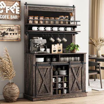 Coffee Hutch Cabinet Farmhouse Coffee Bar Cabinet 75" Tall Buffet Cabinet with Storage Large Bar Cabinet Kitchen