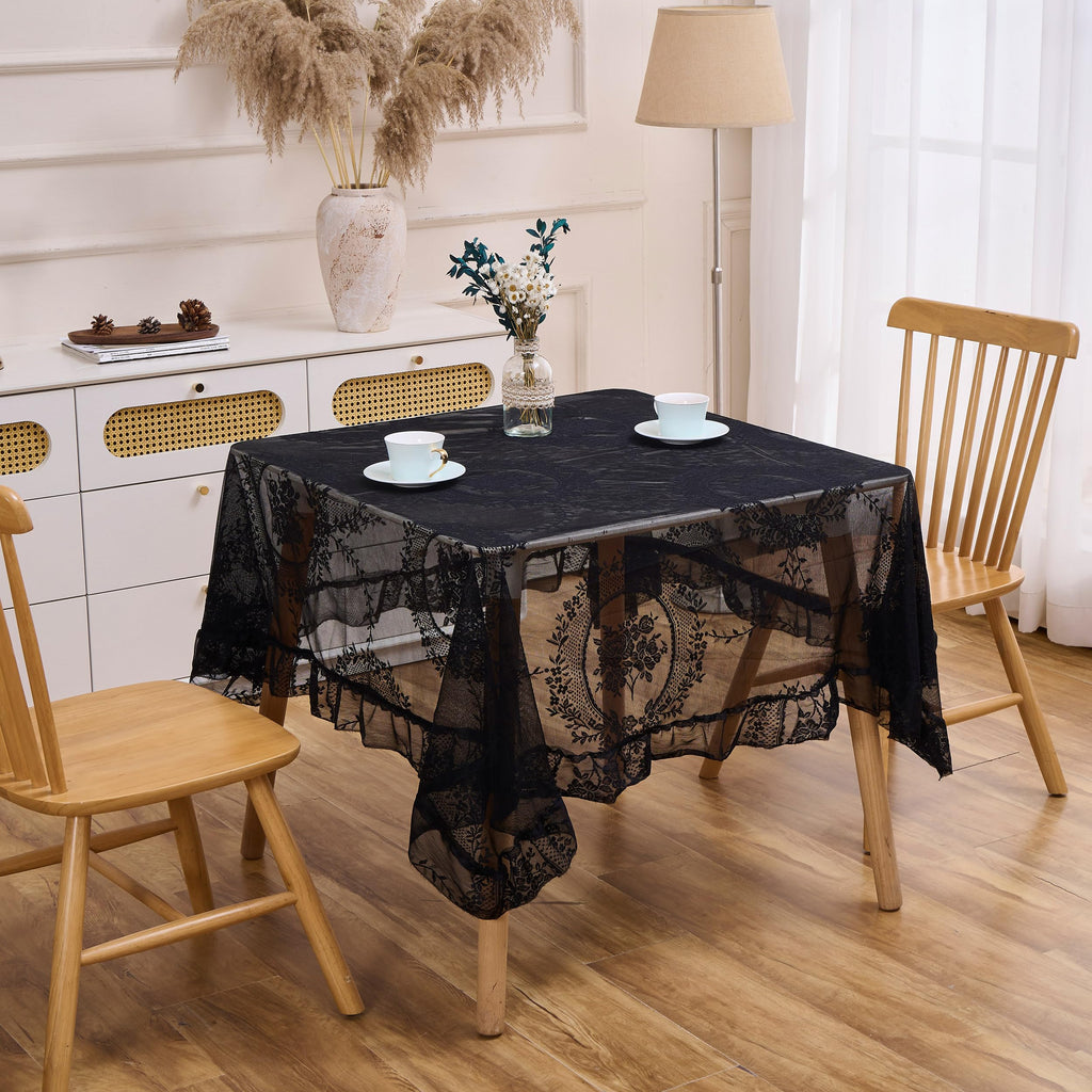 Black Lace Tablecloth Vintage Table Cloth (Black, 55"x55", Square)