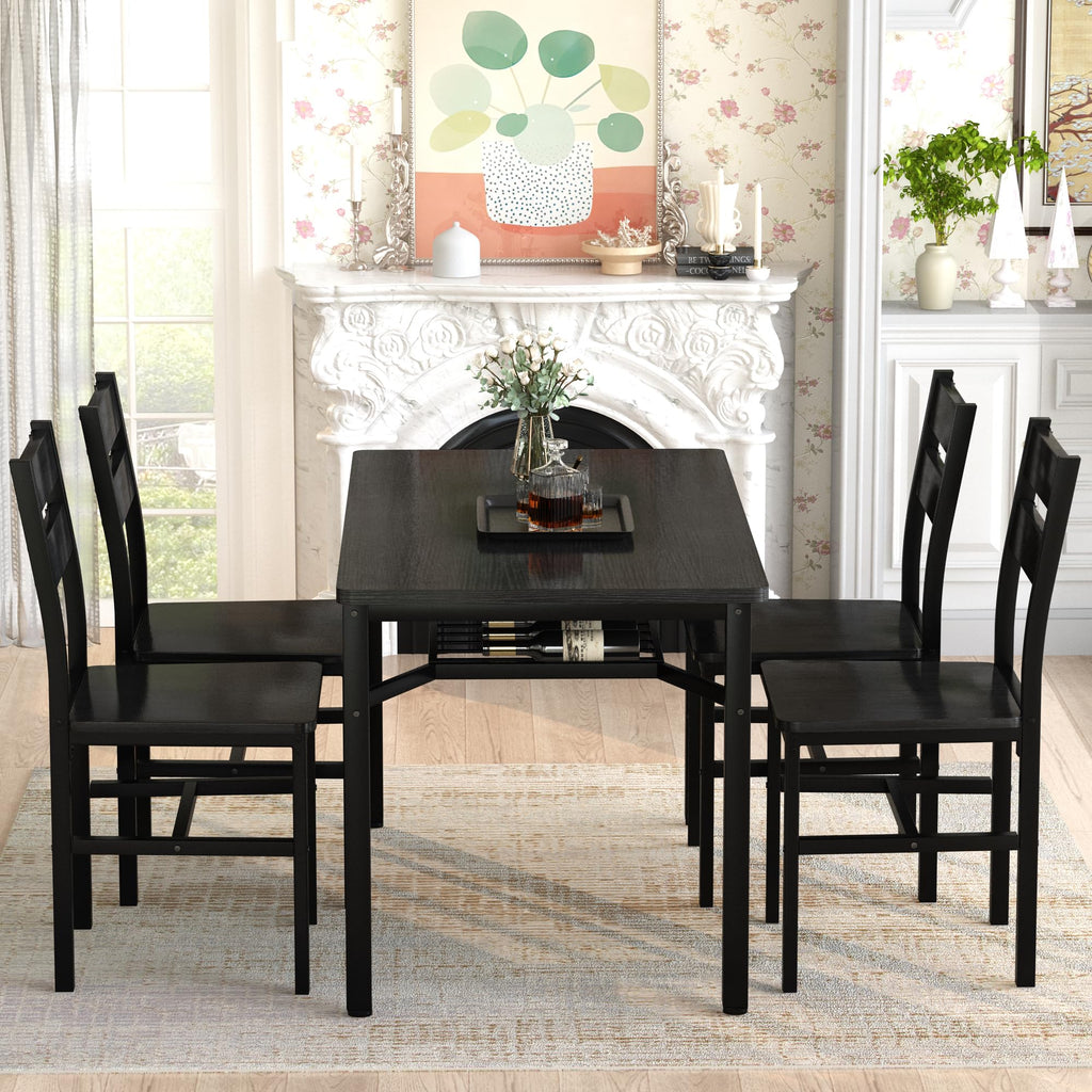 Dining Table Set for 4, Wood Kitchen Table Chairs Set with Storage, Farmhouse 5 Piece Dining Room Table Set