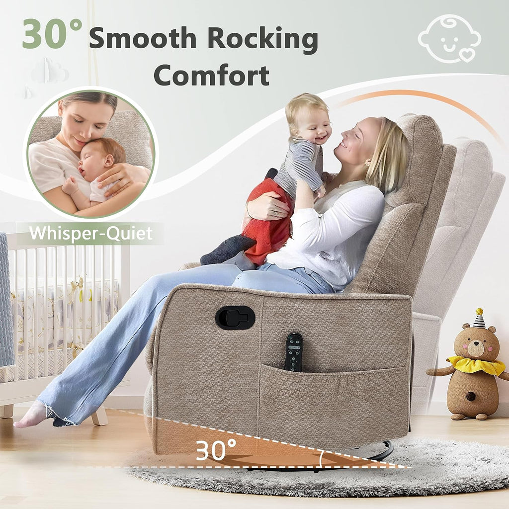 Swivel Rocker Recliner, Glider Rocker Recliner Chair, Manual Reclining Chair with Heated Massage, Small Spaces