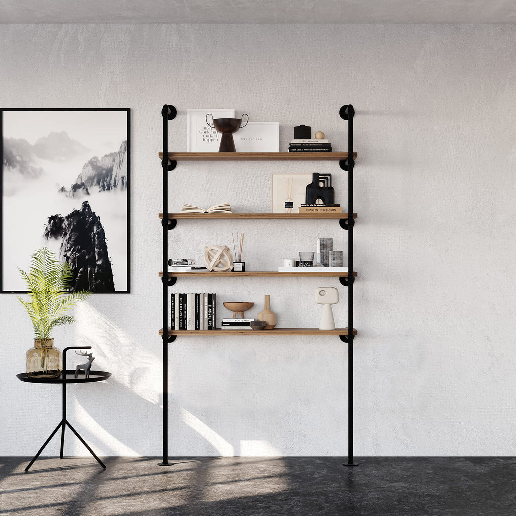 Industrial Shelf Brackets Wall Mounted - Heavy Duty Floating Shelf Support, Black Steel Pipe Shelving, Adjustable DIY
