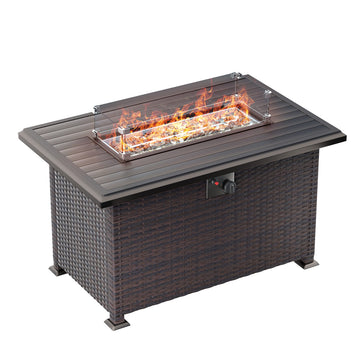43" Propane Gas Fire Pit Table ETL Certified Wicker Look Surface Steel Rectangle fire Table 50, 000 BTU with