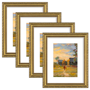 8x10 Vintage Picture Frame, Glass Cover, Gold, 4-Pack