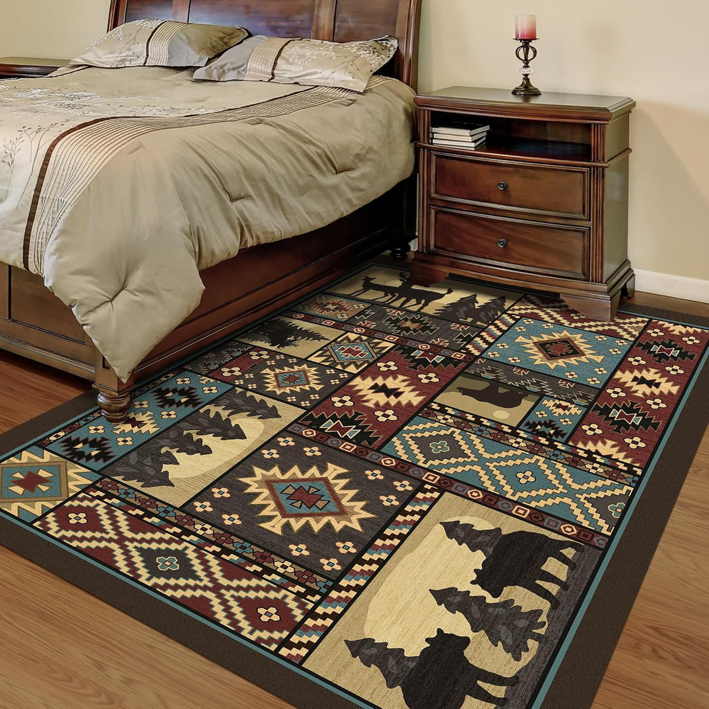 Rustic Cabin Area Rug, Southwestern Decor, Brown Washable Rug
