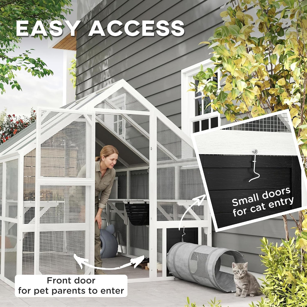110" L Large Catio Outdoor Cat Enclosure for Multiple Kittens White