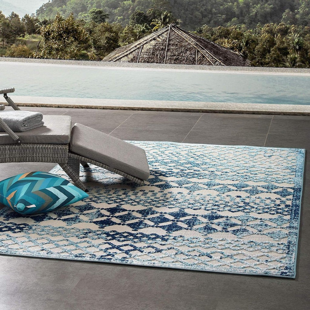 R-1178A-58 Reflect Giada Distressed Vintage Abstract Diamond Moroccan Trellis 5x8 Indoor and Outdoor Area Rug, Ivory