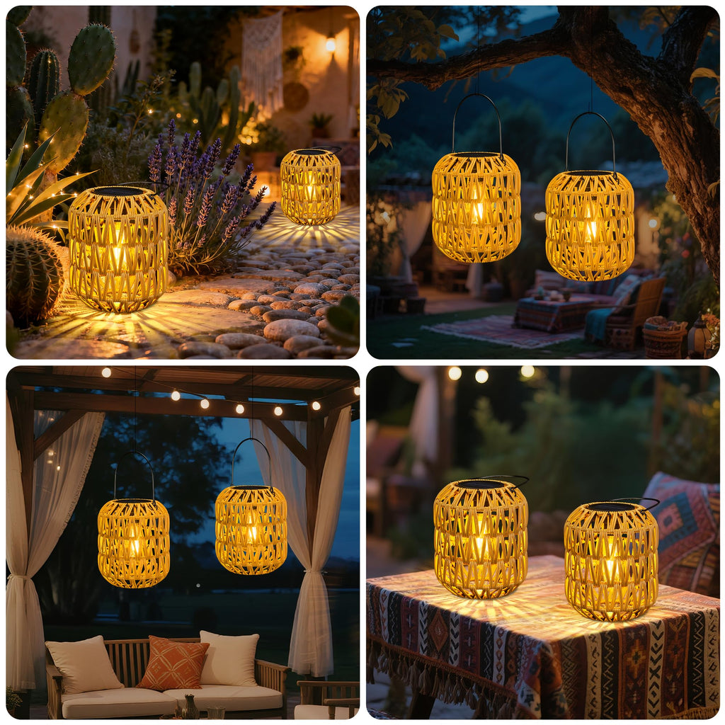 Solar Lanterns Outdoor Waterproof, Rattan Solar Lights for Yard