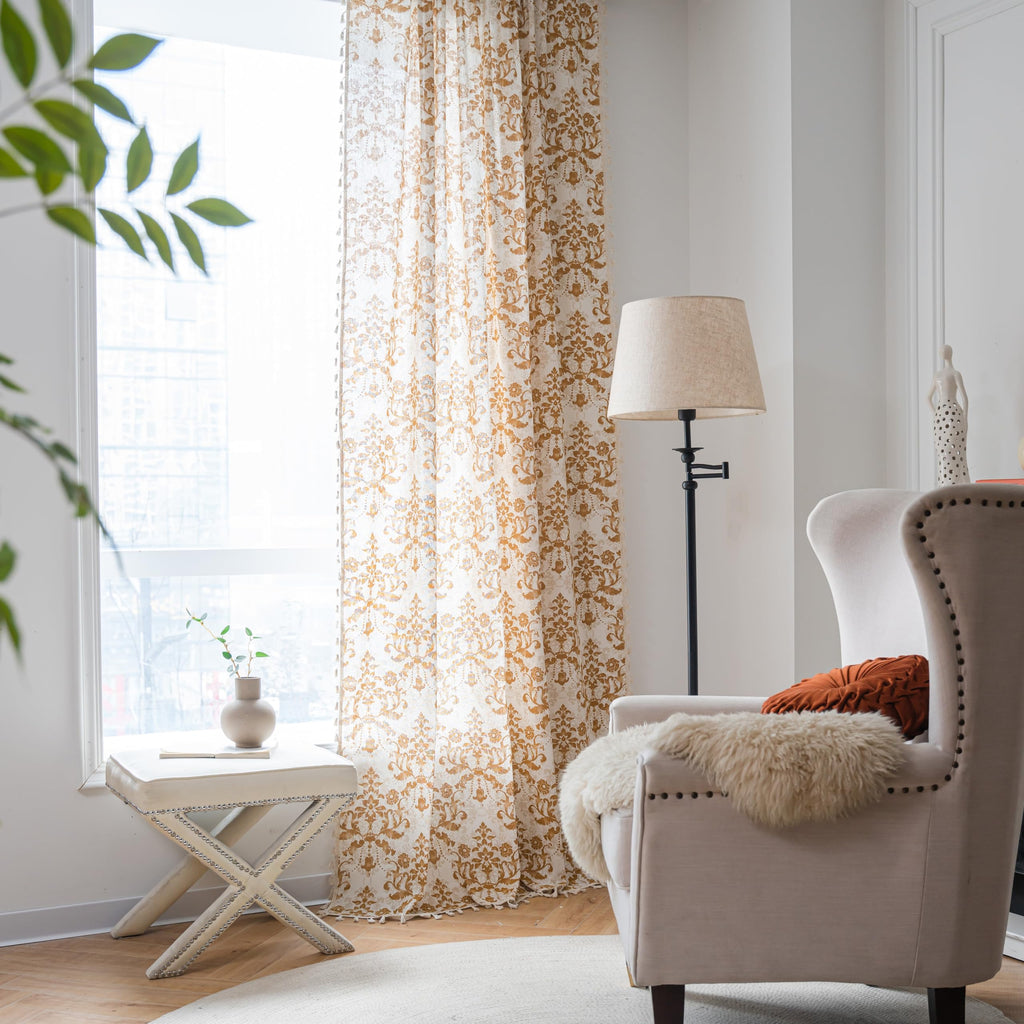 Boho Curtains Living Room 96 Inches Length Long, Printing Moroccan Cotton Linen Rod Pocket Vibe Farmhouse Bohemian