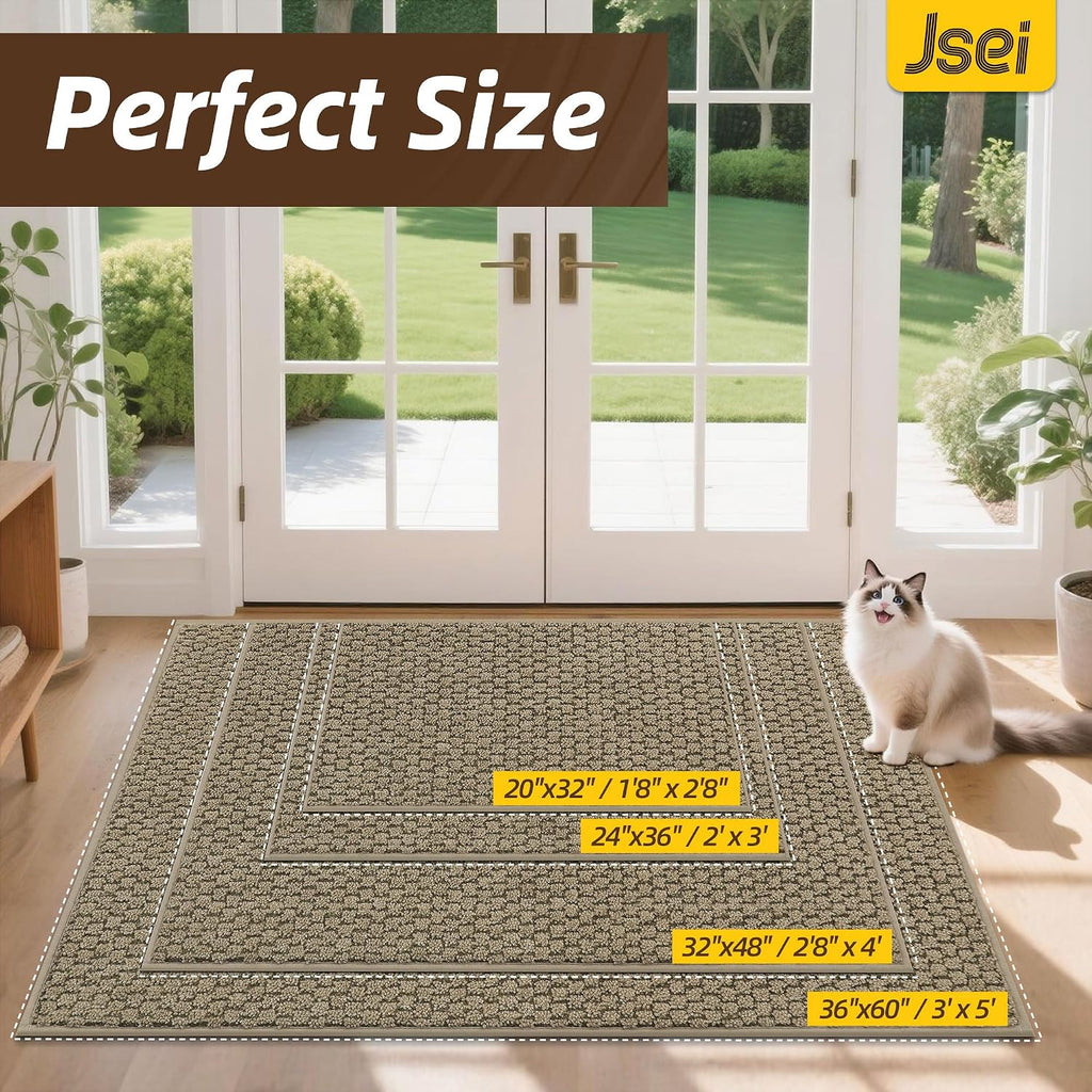 Door Mat for Entrance, TPR Non-Slip Backing, 24" x 36", Beige | Washable Low Profile Doormat for Front Door & Back
