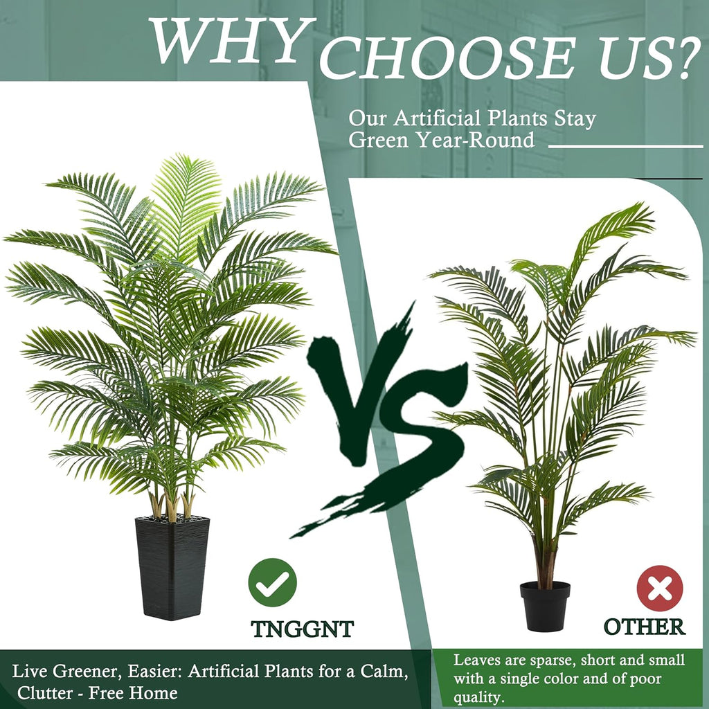 Artificial Palm Tree:6FT Tall Fake Areca Palm Plant (Black Planter)