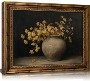 Vintage Gold Framed Floral Wall Art Rustic Farmhouse Dark Moody Flower Botonical Canvas Painting Picture Wall Decor