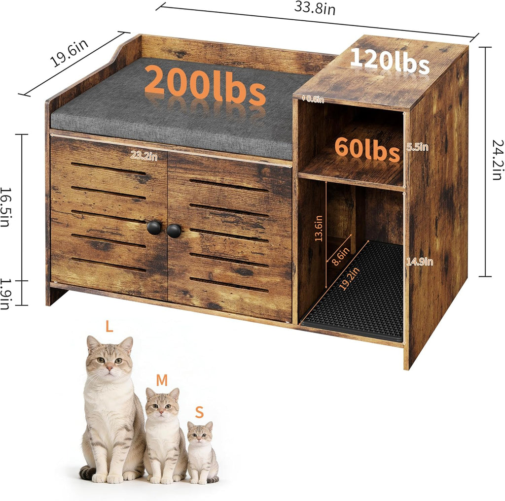 Cat Litter Box Enclosure, Hidden Litter Box Cabinet Furniture with Scratch Pad, Farmhouse Indoor Cats House