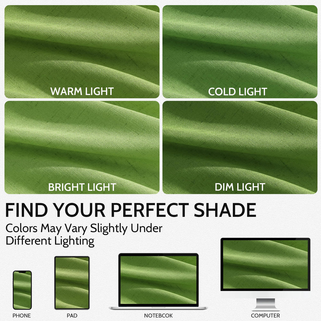 Lime Green Curtains 63 Inches Long 2 Panel Sets Bedroom, Light Filtering Linen Drapes Windows Rod Pocket or Back Tab