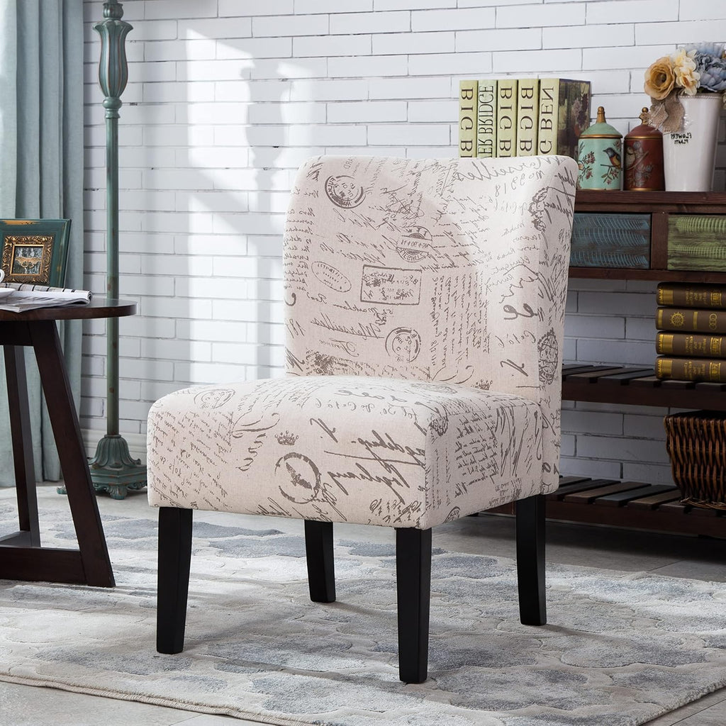 Lomira Contemporary Armless Accent Chair with Vintage French Print Fabric, Beige