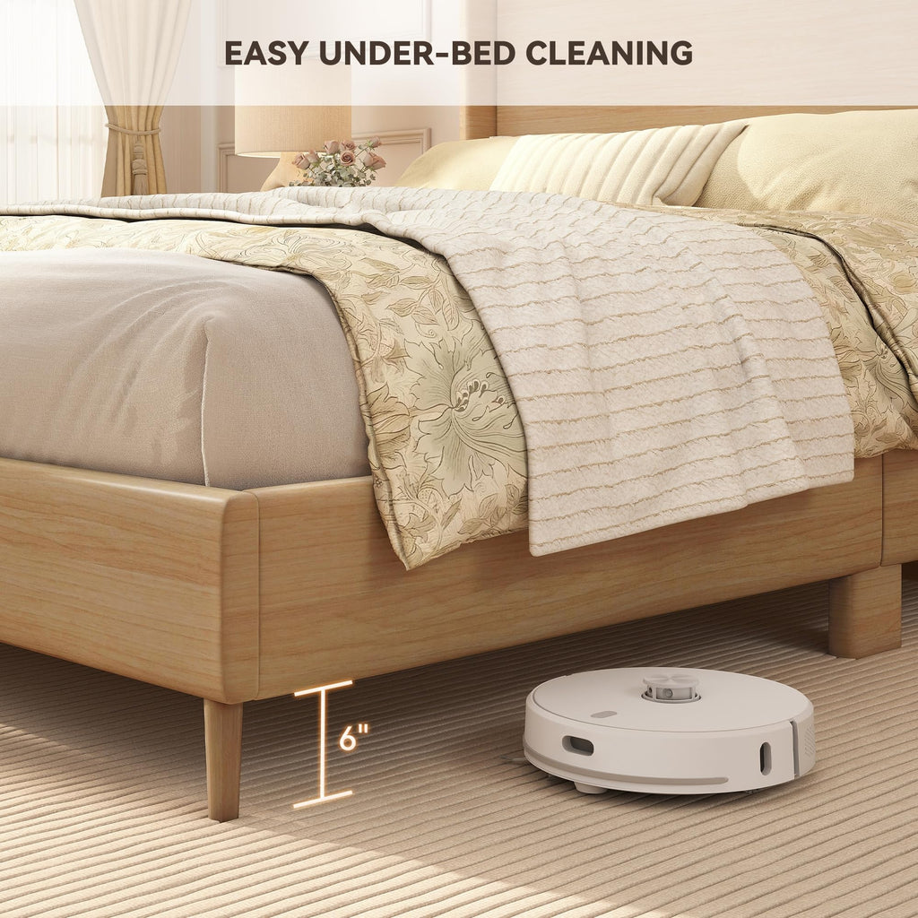 King LED Bed Frame, Faux Leather Natural Oak Grain Printed Finish