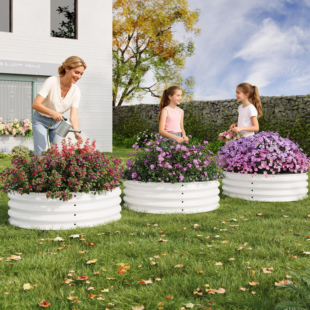 2x2x1.5ft Round Galvanized Raised Garden Bed - Metal Planter Box Kit with Rust & Corrosion Protection, Safe Rubber