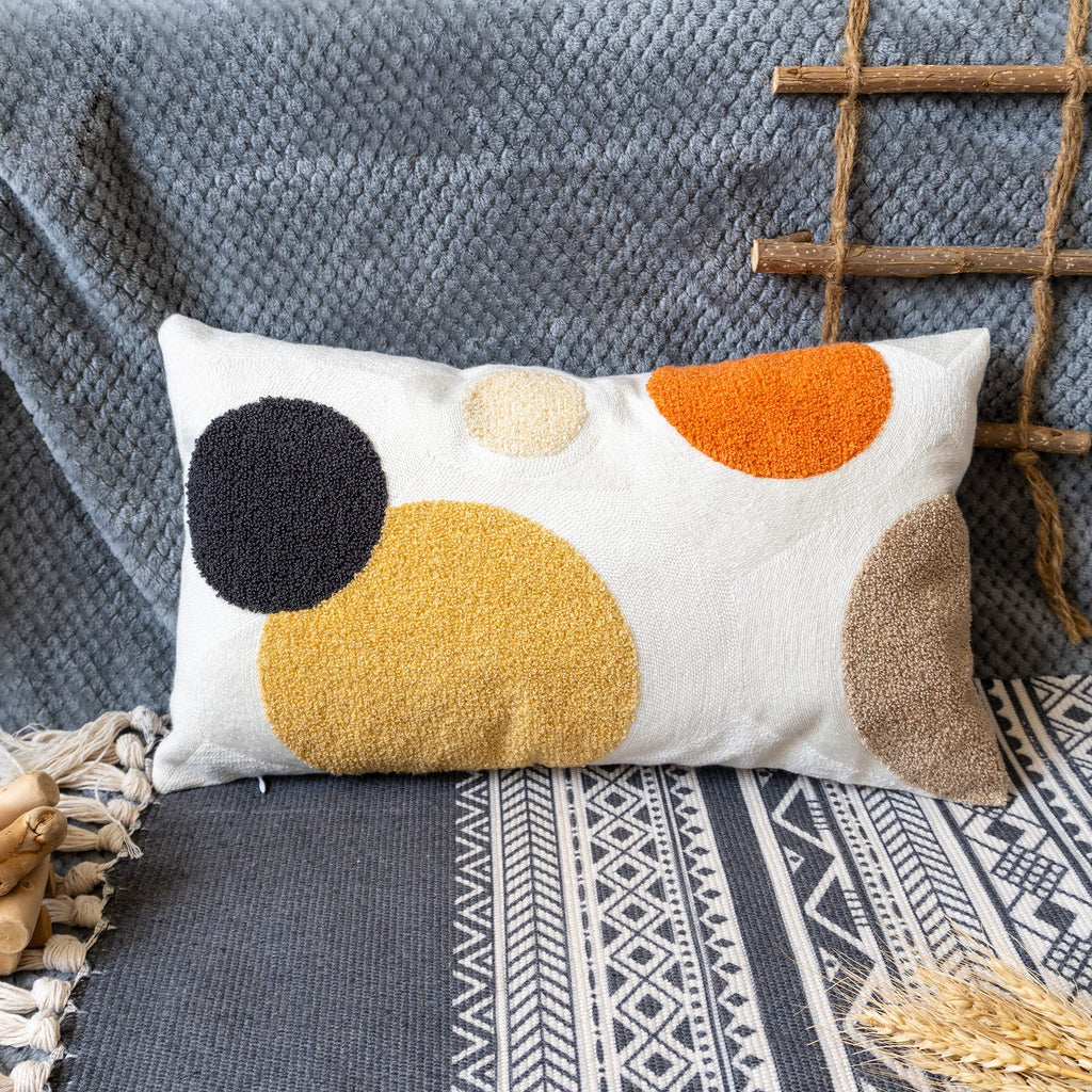 Lumbar Throw Pillow Cover, Boho Tufted Mid Century Rectangle Pillowcase for Modern Bedroom Living Room, Abstract