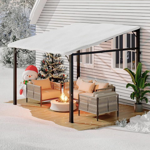 10' x 10' Lean to Gazebo, Hard Top Outdoor Pergola with Roof, Gazebos Pergola on Clearance, Large Wall Mounted Heavy Duty Awnings for Patio, Backyard, Deck, Porch