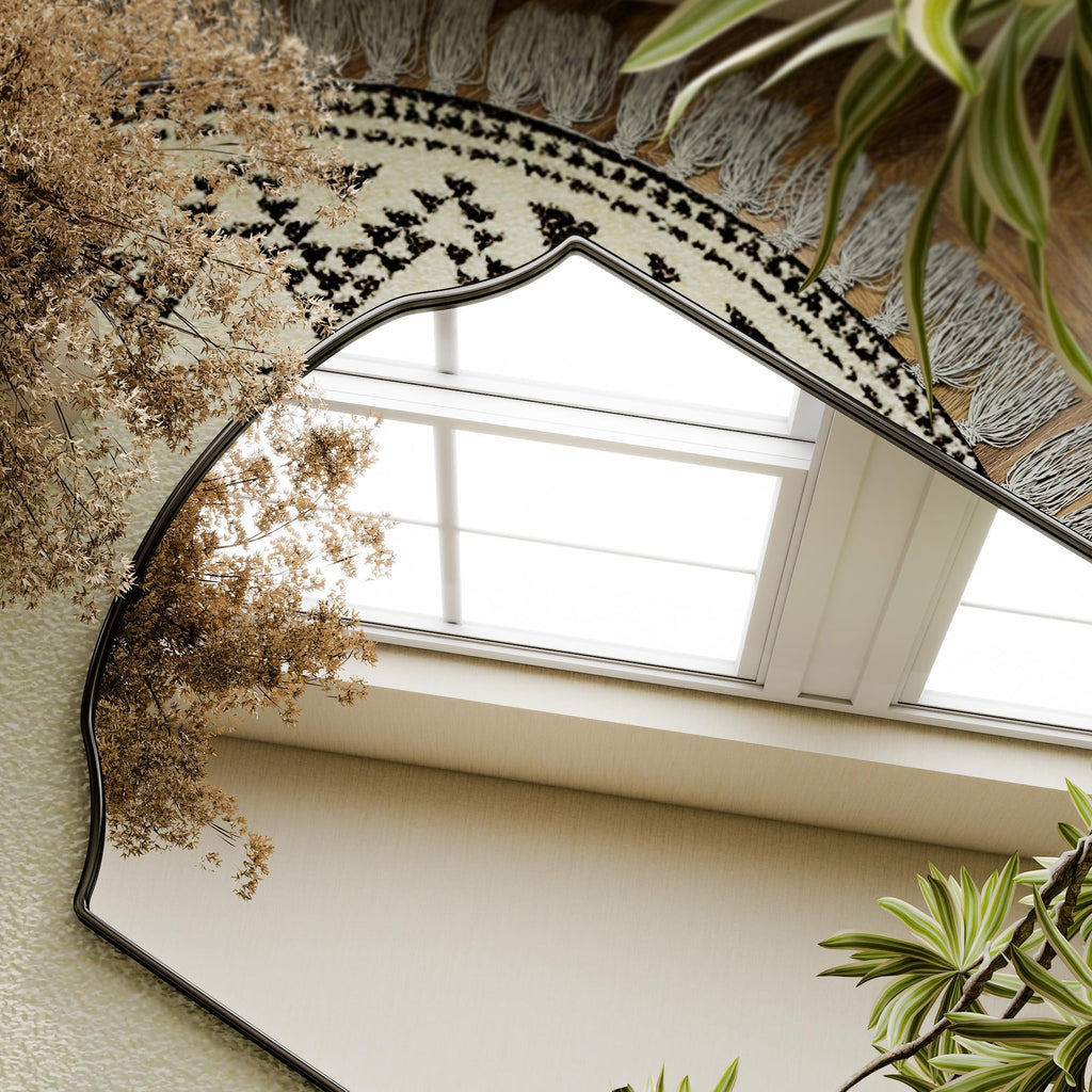 Arched Full Mirror with Unique Scalloped Corner 24 x 65 Black