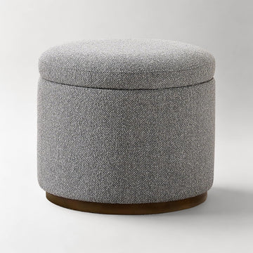 Round Storage Ottoman, 20" Boucle Ottoman Foot Rest Stool(Light Grey) | Hidden Storage Accent Ottoman , Solid Wood