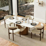 63" Modern Dining Table for 4-6, Hobart Rectangle Dining Table, Matte White Sintered Stone Dining Tabletop with