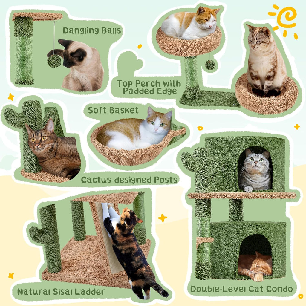 66in Cactus Cat Tree Tower Sturdy for Large Cats