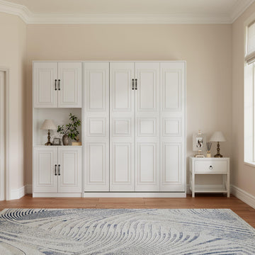 Vintage Murphy Bed Queen with 1 Cabinet, 85" Hidden Wall Bed, Vertical Murphy Bed Twin, Features a Hydraulic Rod/Padded