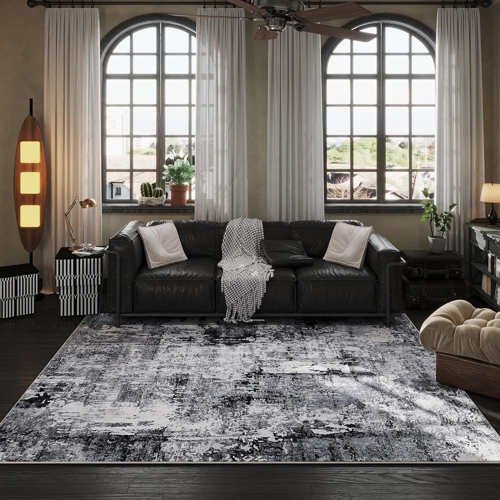 Area Rug 5x7 Washable Rug Boho Soft Abstract Pattern Non-Slip Faux Wool Vintage for Living Room, Bedroom, Farmhouse