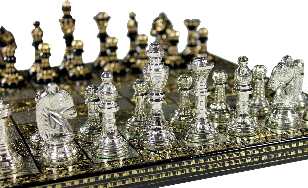 Brass Chess Board Game Set with 100% Brass Chess Pieces Chessmen Coins (12" x 12" Inches)