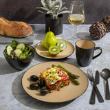 Soho Lounge 16-Piece Round Reactive Glaze Stoneware Dinnerware Set, Service for 4 - Taupe Plates and Bowls