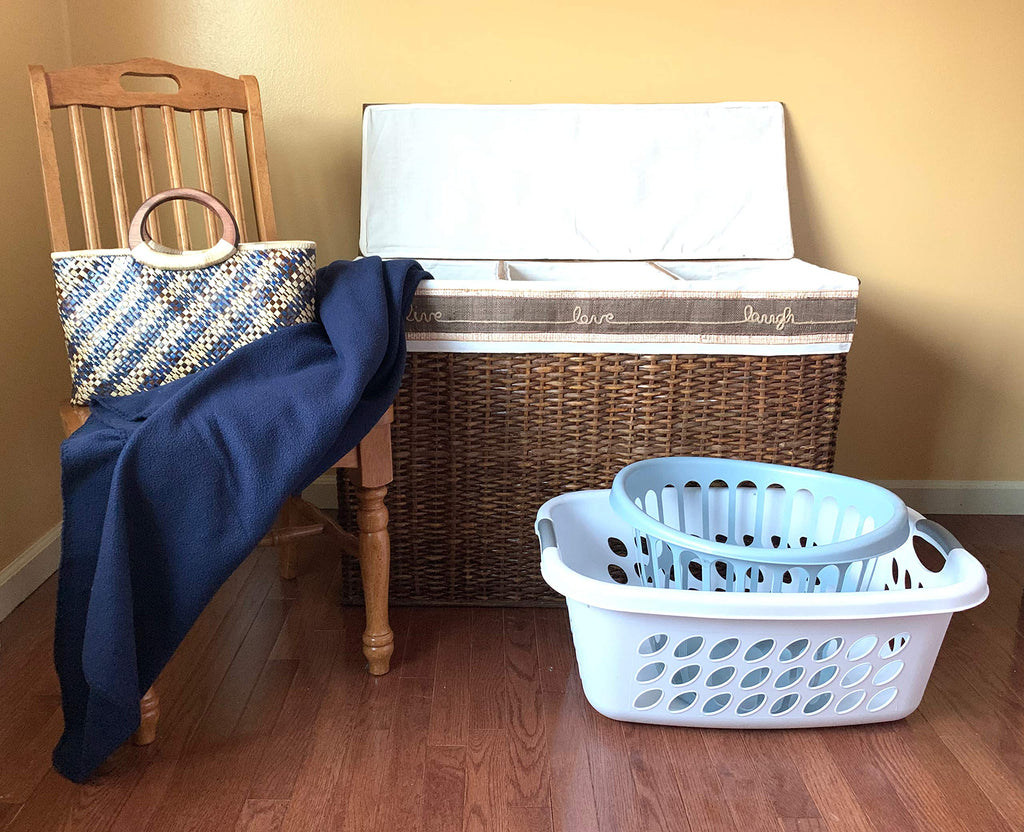Handcrafted Wicker Oversized 3 Section Divided Laundry Hamper Sorter and Organizer Handwoven Rattan Basket with Lid