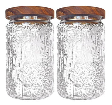 35oz/1000ml Glass Storage Jars with Nature Wood Lids, Airtight Food Storage Containers Organization, Large Capacity